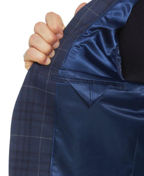 Slim Fit Plaid Tweed Sport Suit Jacket (Blue) 