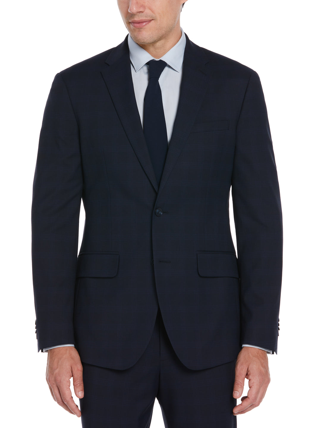 Textured Fashion Plaid Suit Jacket (Navy) 