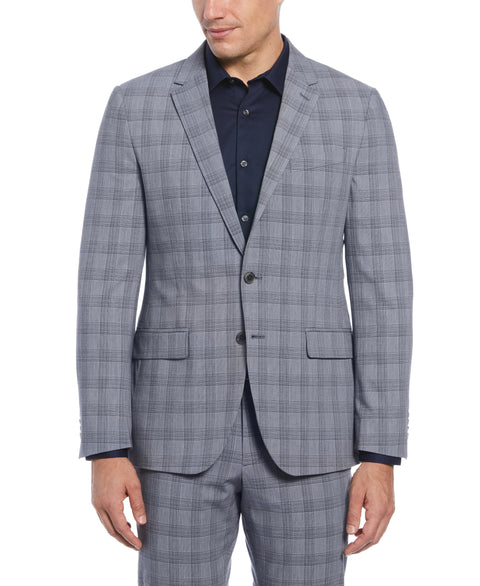 Slim Fit Light Navy Plaid Notch Lapel Suit Jacket (Navy) 