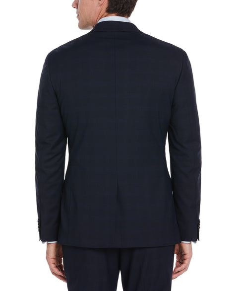 Slim Fit Fashion Plaid Suit Jacket (Navy) 