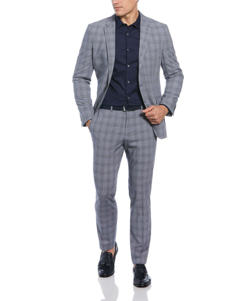 Slim Fit Light Navy Plaid Notch Lapel Suit Jacket (Navy) 
