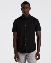 Slim Fit Ribbed Short Sleeve Shirt (Black) 