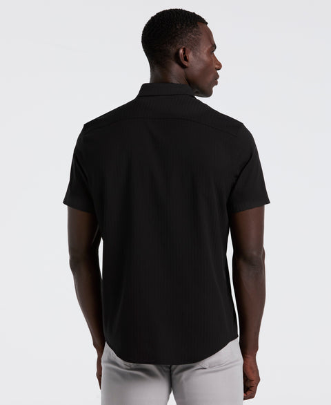 Slim Fit Ribbed Short Sleeve Shirt (Black) 