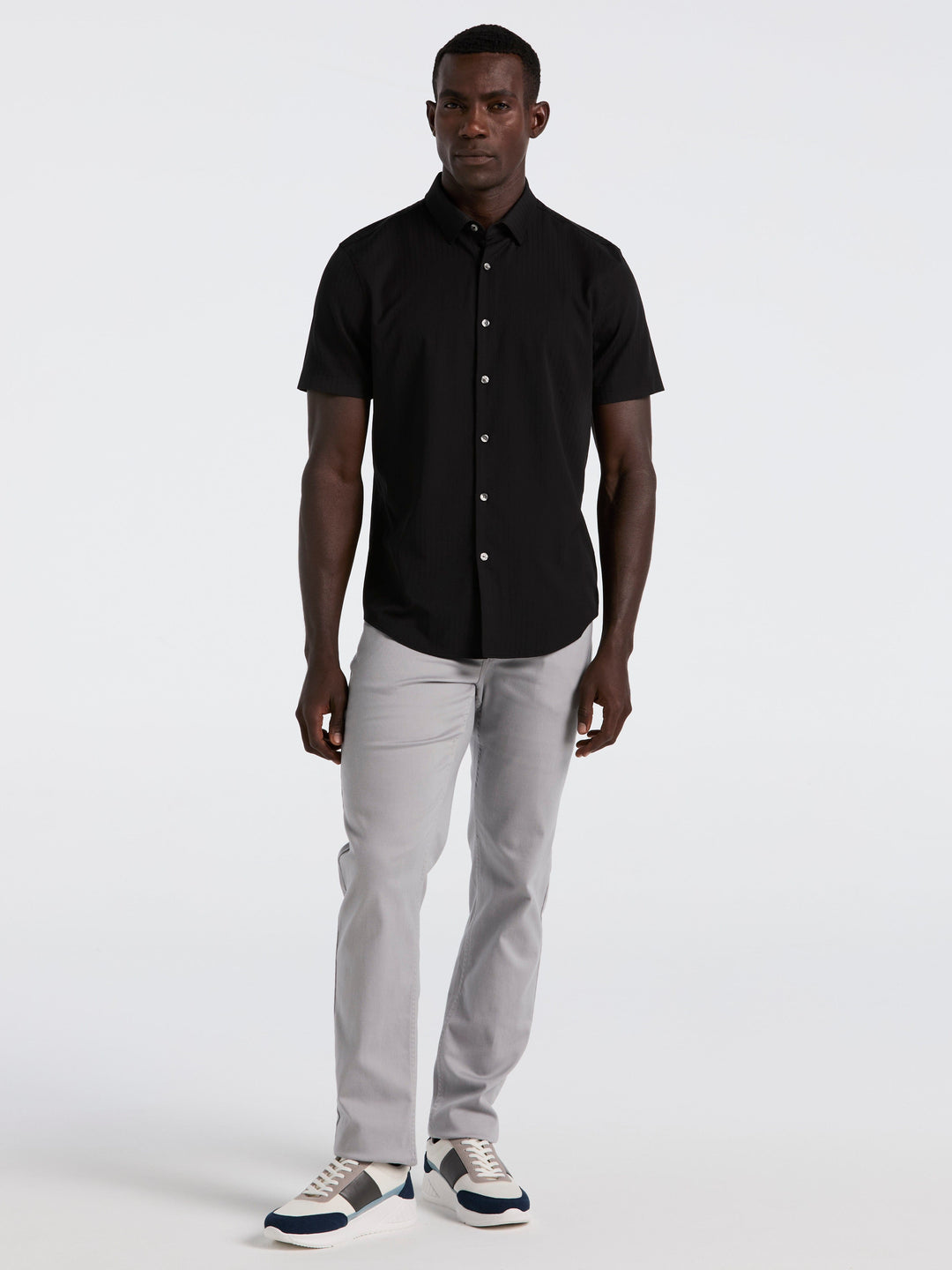 Slim Fit Ribbed Short Sleeve Shirt (Black) 
