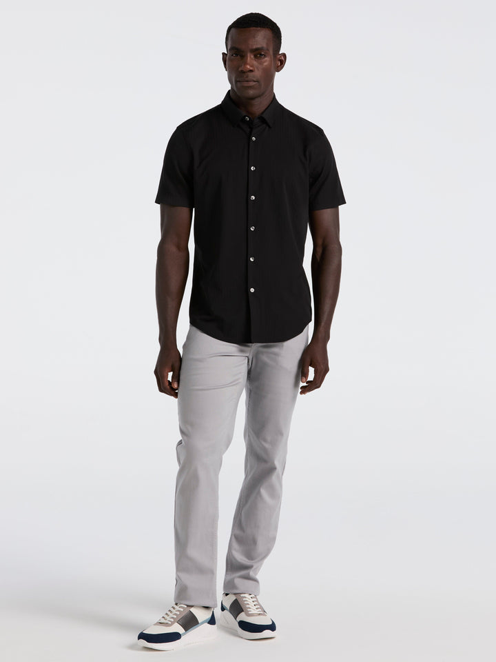 Slim Fit Ribbed Short Sleeve Shirt (Black) 
