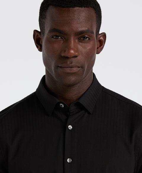 Slim Fit Ribbed Short Sleeve Shirt (Black) 