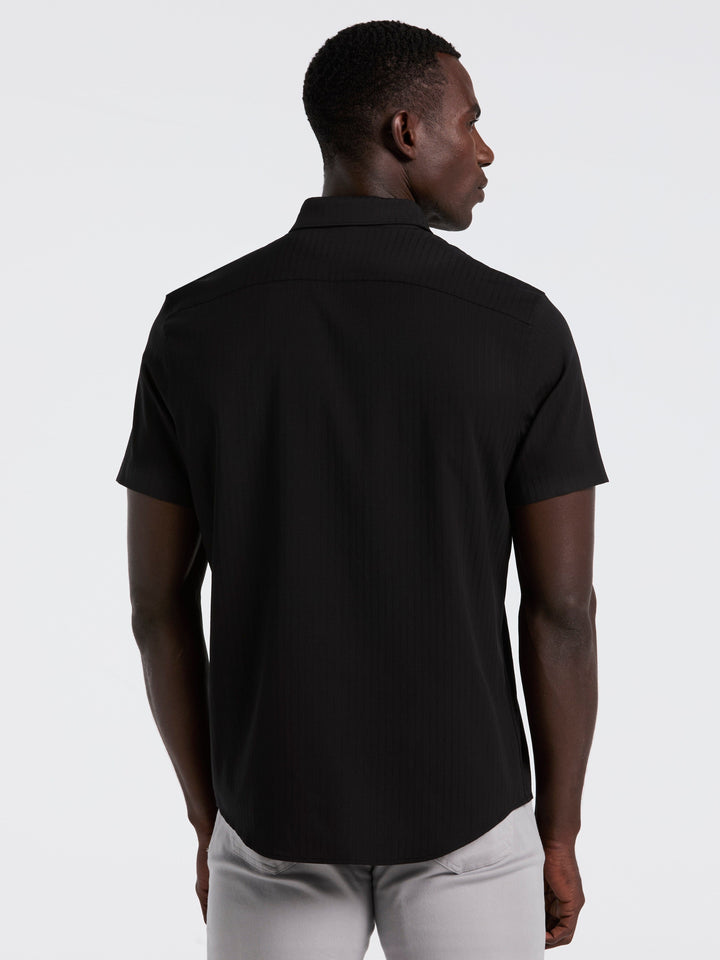 Slim Fit Ribbed Short Sleeve Shirt (Black) 