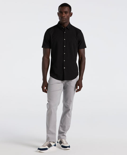 Slim Fit Ribbed Short Sleeve Shirt (Black) 