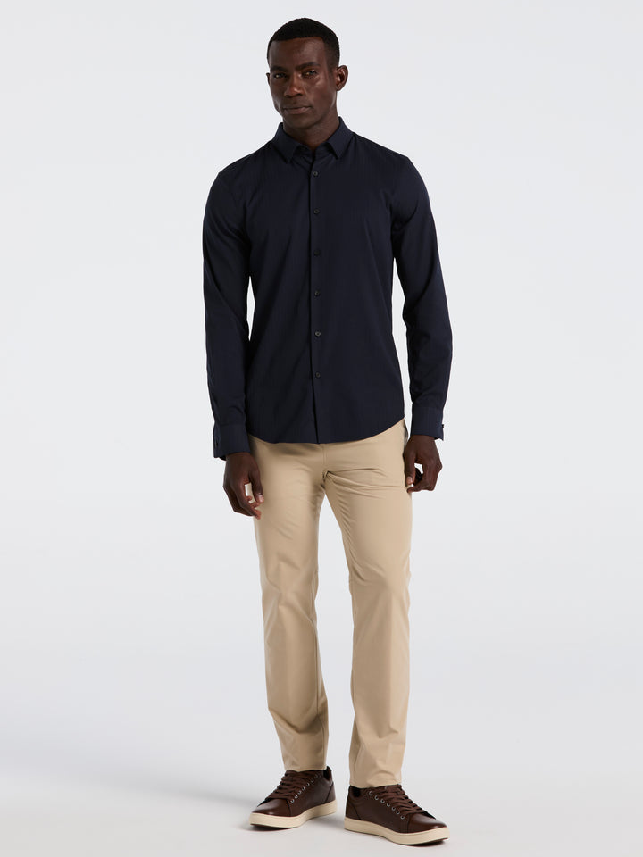 Slim Fit Ribbed Solid Shirt (Dark Sapphire) 