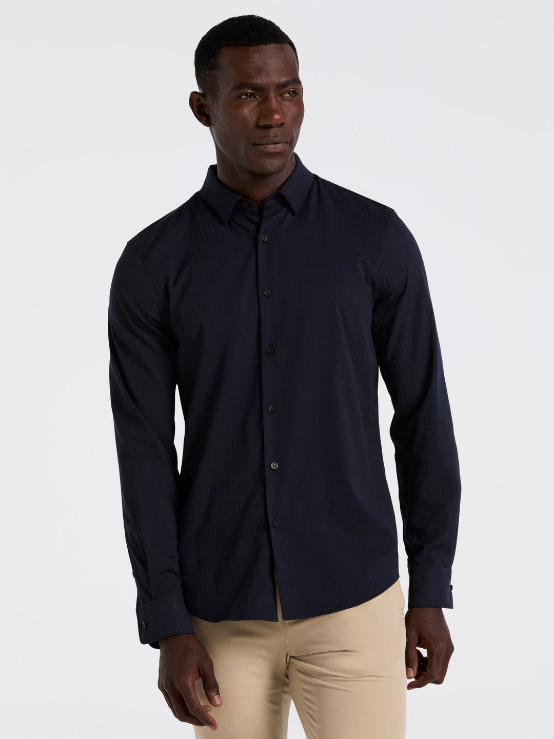 Slim Fit Ribbed Solid Shirt (Dark Sapphire) 