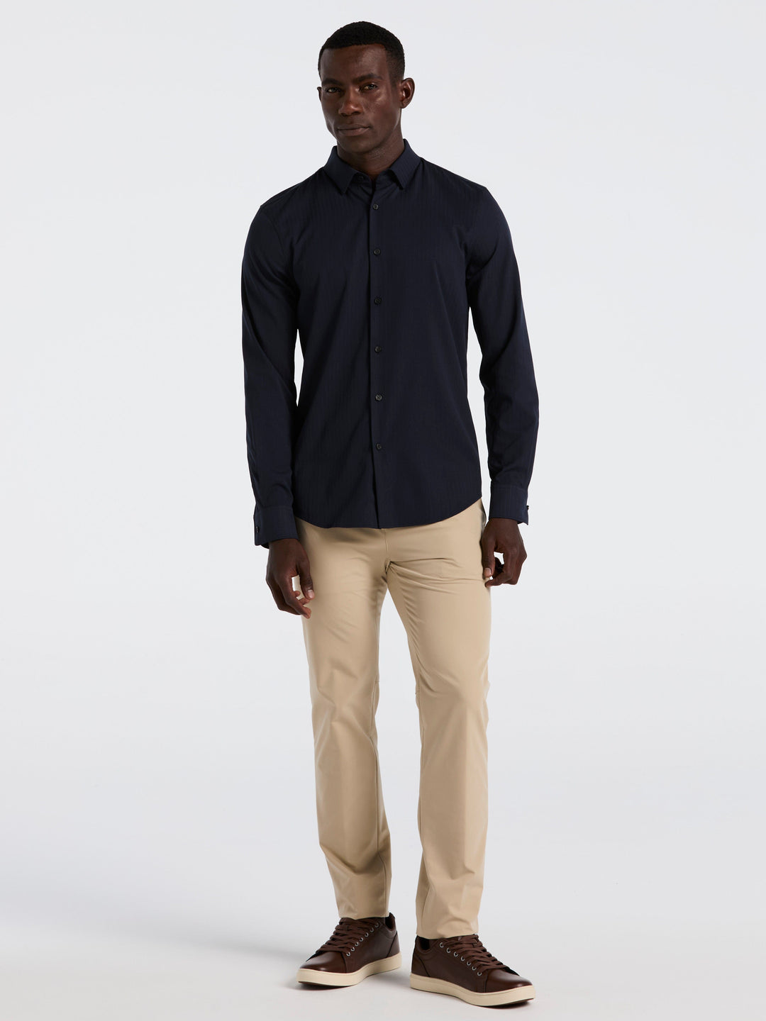 Slim Fit Ribbed Solid Shirt (Dark Sapphire) 