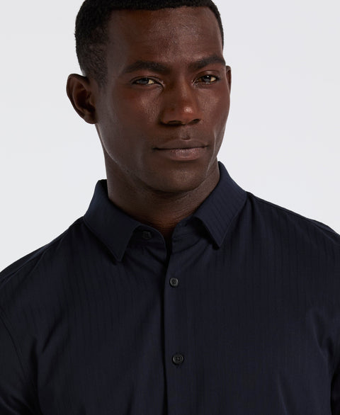 Slim Fit Ribbed Solid Shirt (Dark Sapphire) 