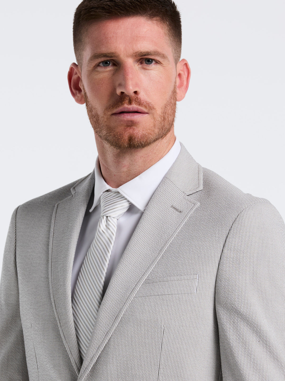 Slim Fit Seersucker Stripe Suit Jacket (Grey/White) 