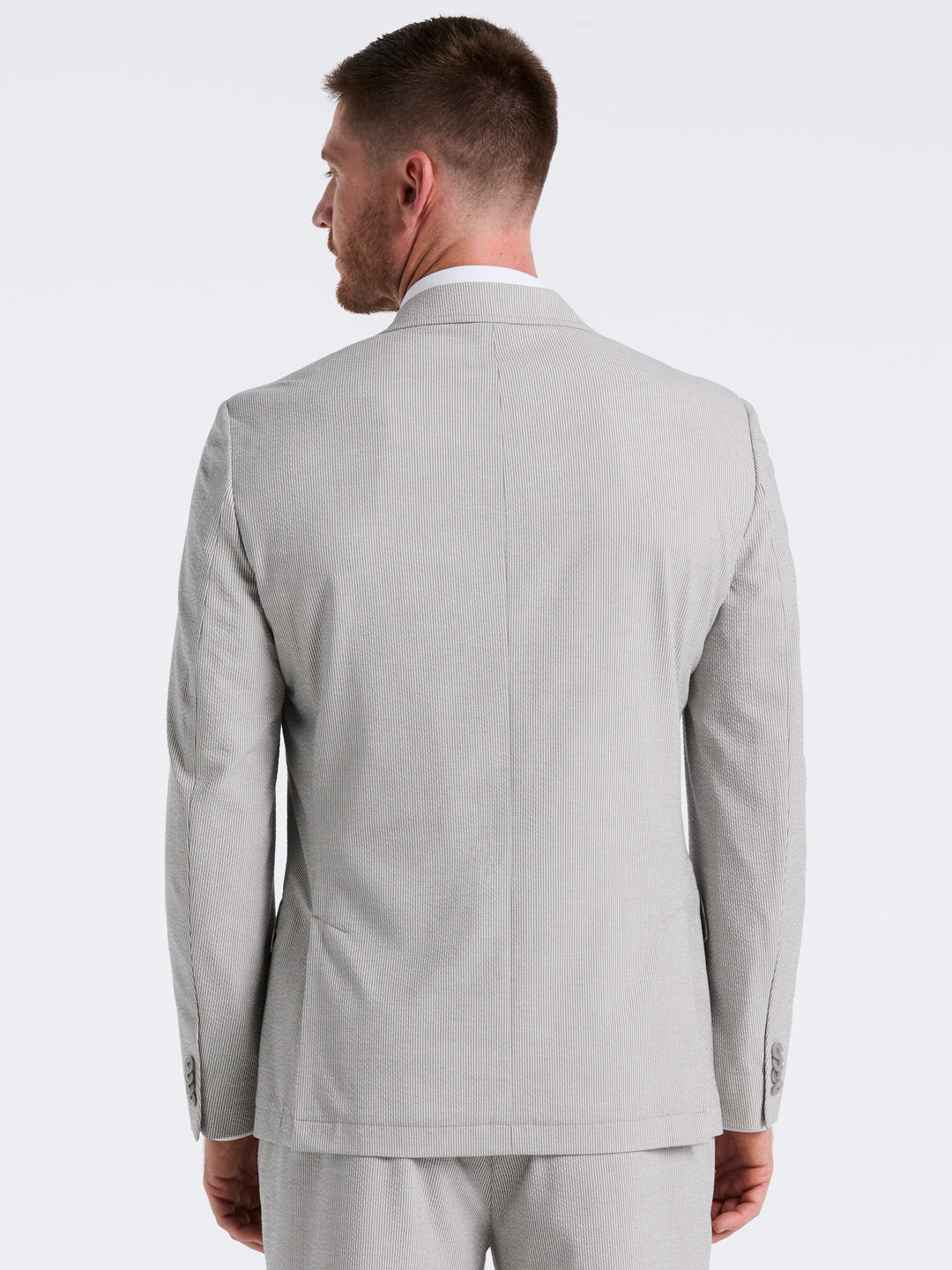 Slim Fit Seersucker Stripe Suit Jacket (Grey/White) 