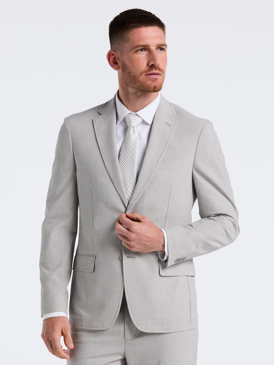 Slim Fit Seersucker Stripe Suit Jacket (Grey/White) 