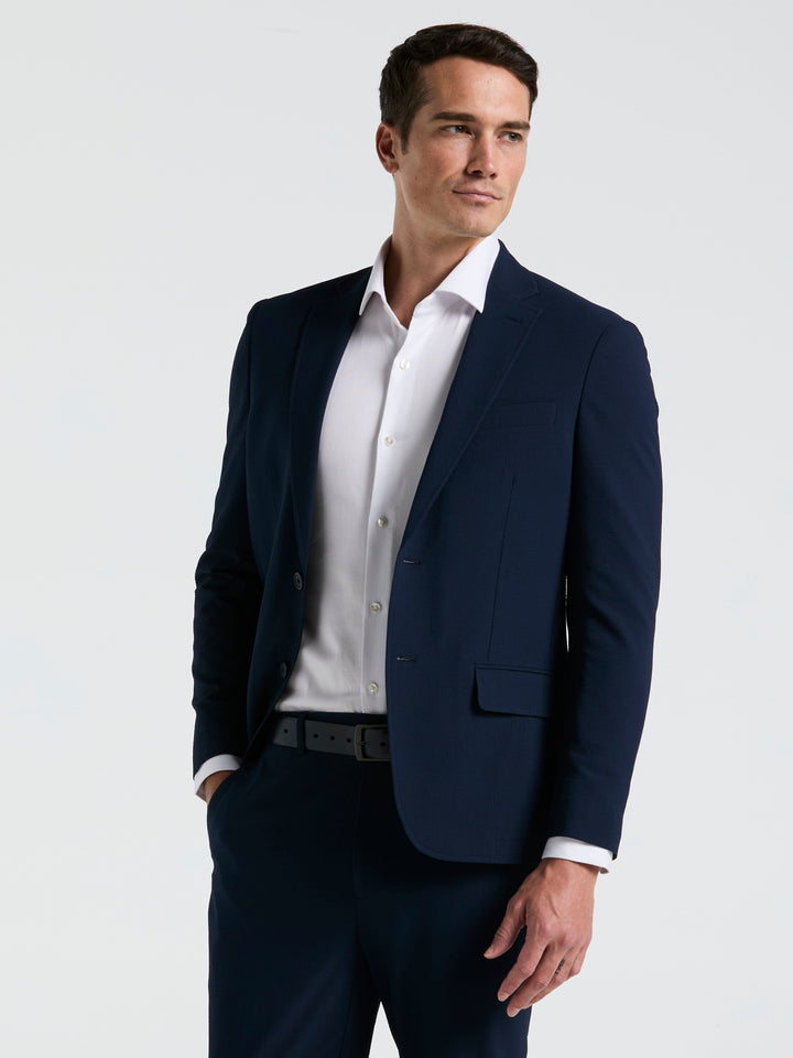 Slim Fit Seersucker Suit Jacket (Navy) 