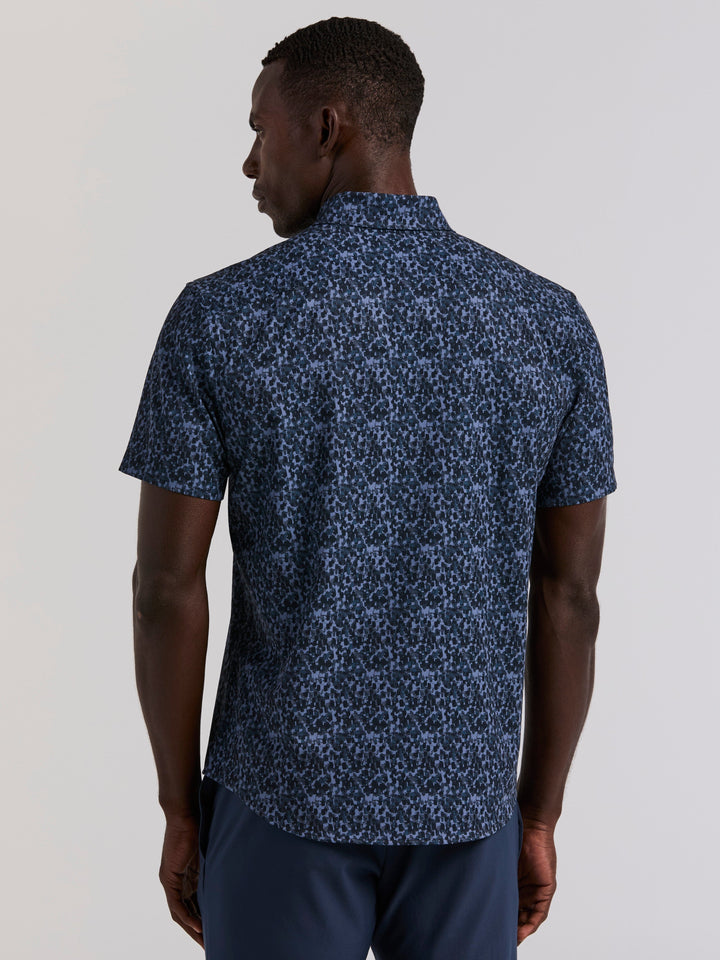 Slim Fit Short Sleeve Water Color Print Shirt (Dark Sapphire) 