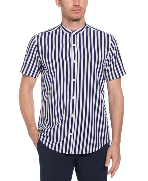 Single Stripe Band Collar Shirt (Navy) 