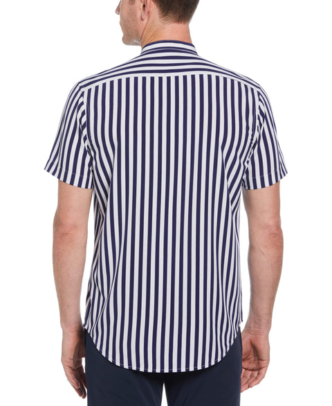 Single Stripe Band Collar Shirt (Navy) 