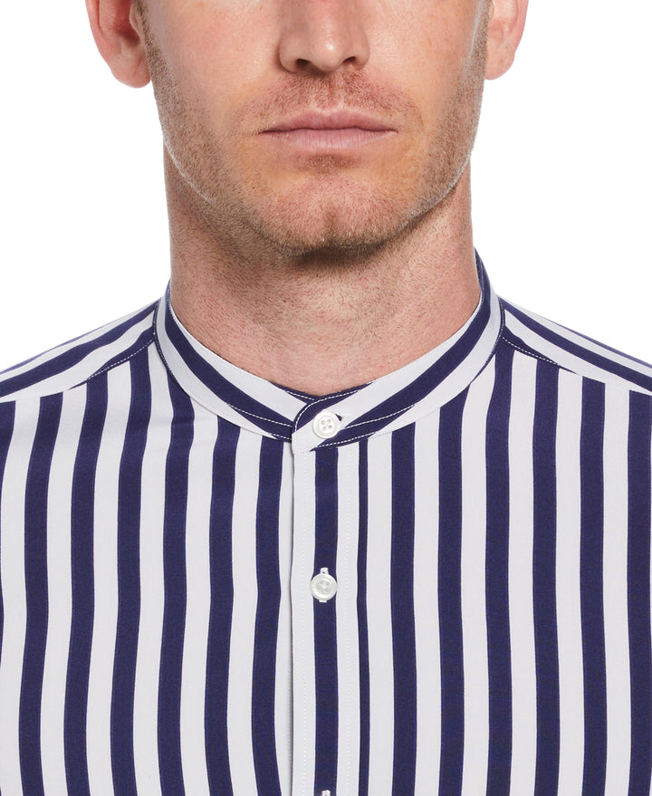 Single Stripe Band Collar Shirt (Navy) 