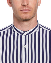 Single Stripe Band Collar Shirt (Navy) 