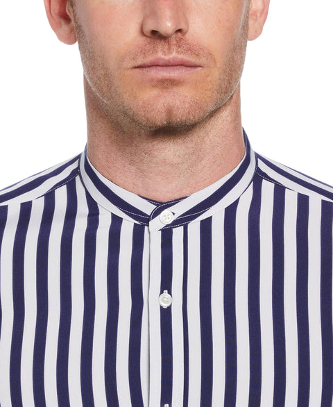 Single Stripe Band Collar Shirt (Navy) 