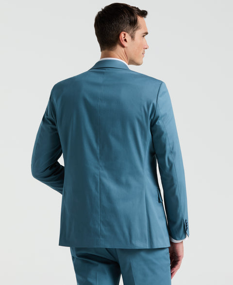 Slim Fit Solid Cotton Blend Suit Jacket (Teal) 