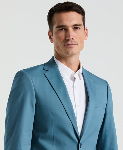 Slim Fit Solid Cotton Blend Suit Jacket (Teal) 