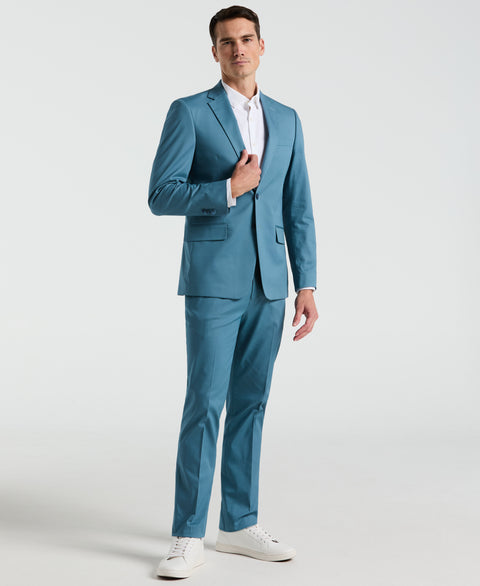 Slim Fit Solid Cotton Blend Suit Jacket (Teal) 