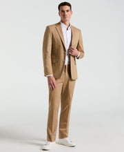 Slim Fit Solid Cotton Blend Suit Pant (Tan) 