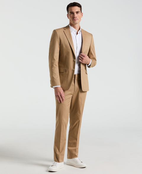 Slim Fit Solid Cotton Blend Suit Pant (Tan) 