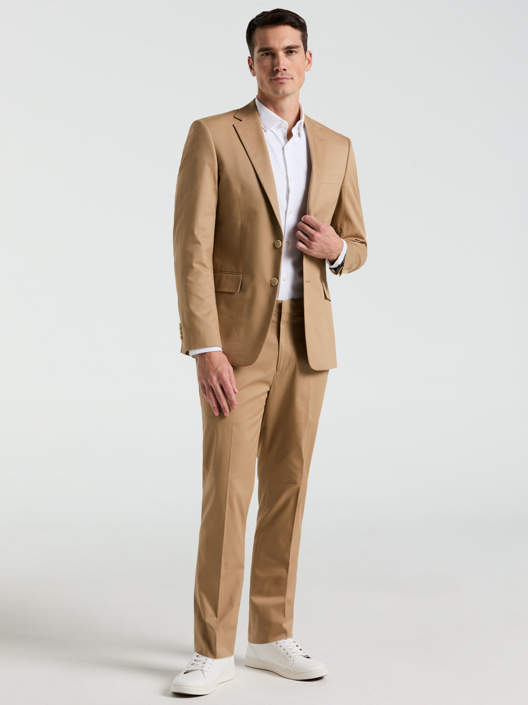 Slim Fit Solid Cotton Blend Suit Pant (Tan) 