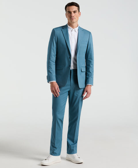 Slim Fit Solid Cotton Blend Suit Pant (Teal) 