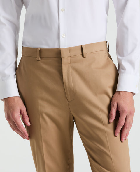 Slim Fit Solid Cotton Blend Suit Pant (Tan) 