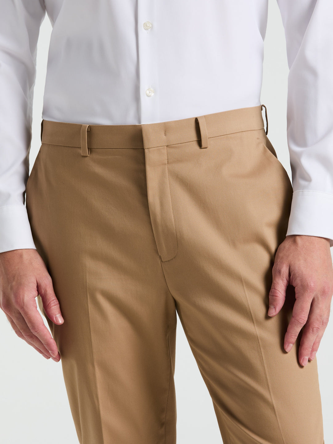 Slim Fit Solid Cotton Blend Suit Pant (Tan) 