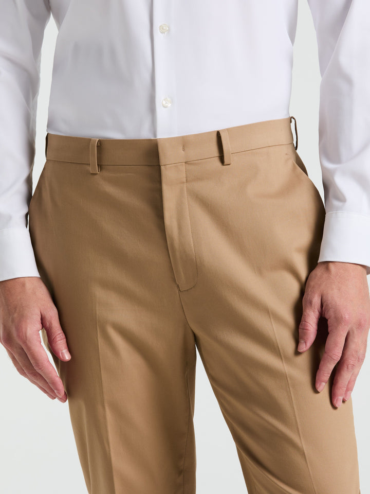 Slim Fit Solid Cotton Blend Suit Pant (Tan) 