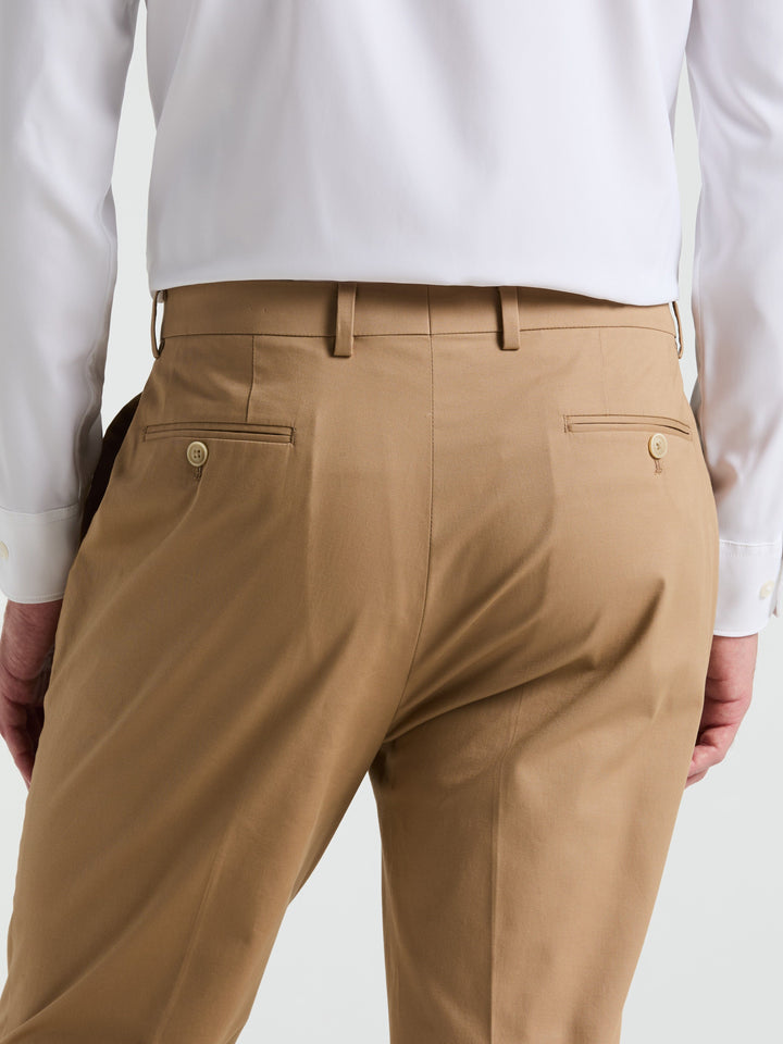 Slim Fit Solid Cotton Blend Suit Pant (Tan) 