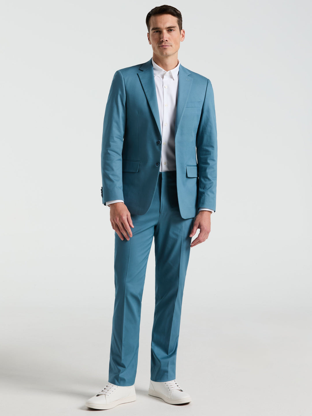 Slim Fit Solid Cotton Blend Suit Pant (Teal) 