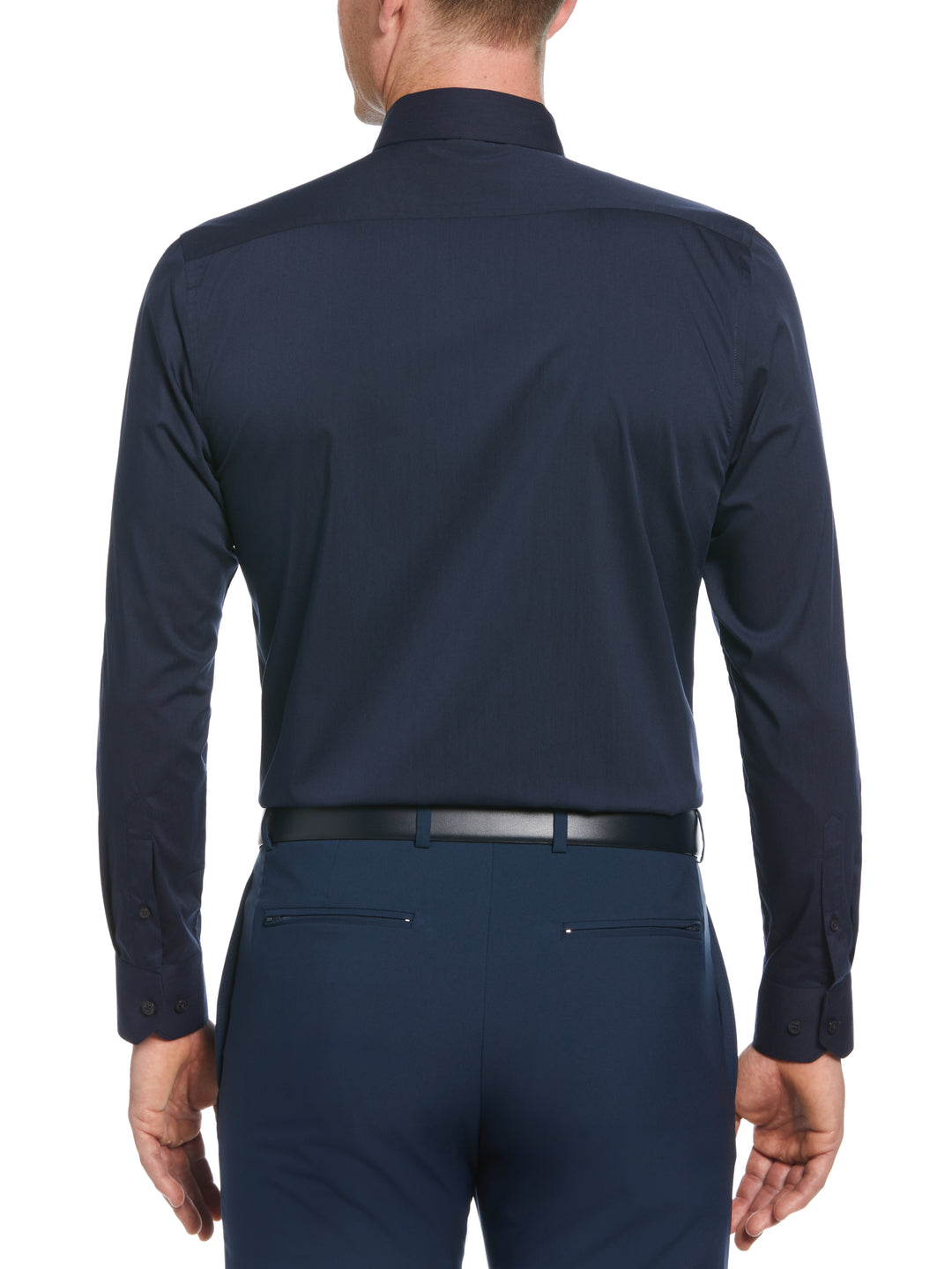 Perry Ellis Outlet Men's Slim Fit Solid Dress Shirt in Black, Size 18.0, Cotton/Polyester/Elastane Long Sleeves