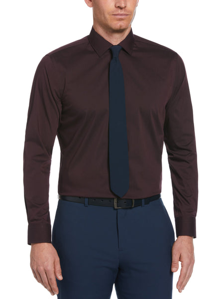 Perry Ellis Outlet Men's Slim Fit Solid Dress Shirt in Black, Size 18.0, Cotton/Polyester/Elastane Long Sleeves