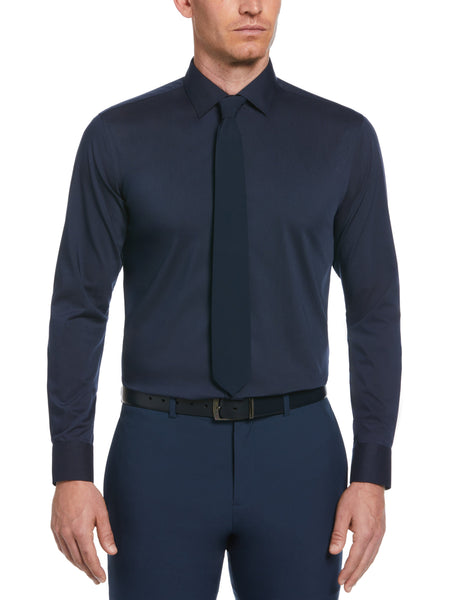 Perry Ellis Outlet Men's Slim Fit Solid Dress Shirt in Black, Size 18.0, Cotton/Polyester/Elastane Long Sleeves