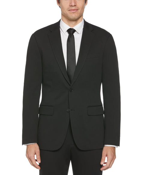 Slim Fit Solid Knit Suit Jacket (Black) 