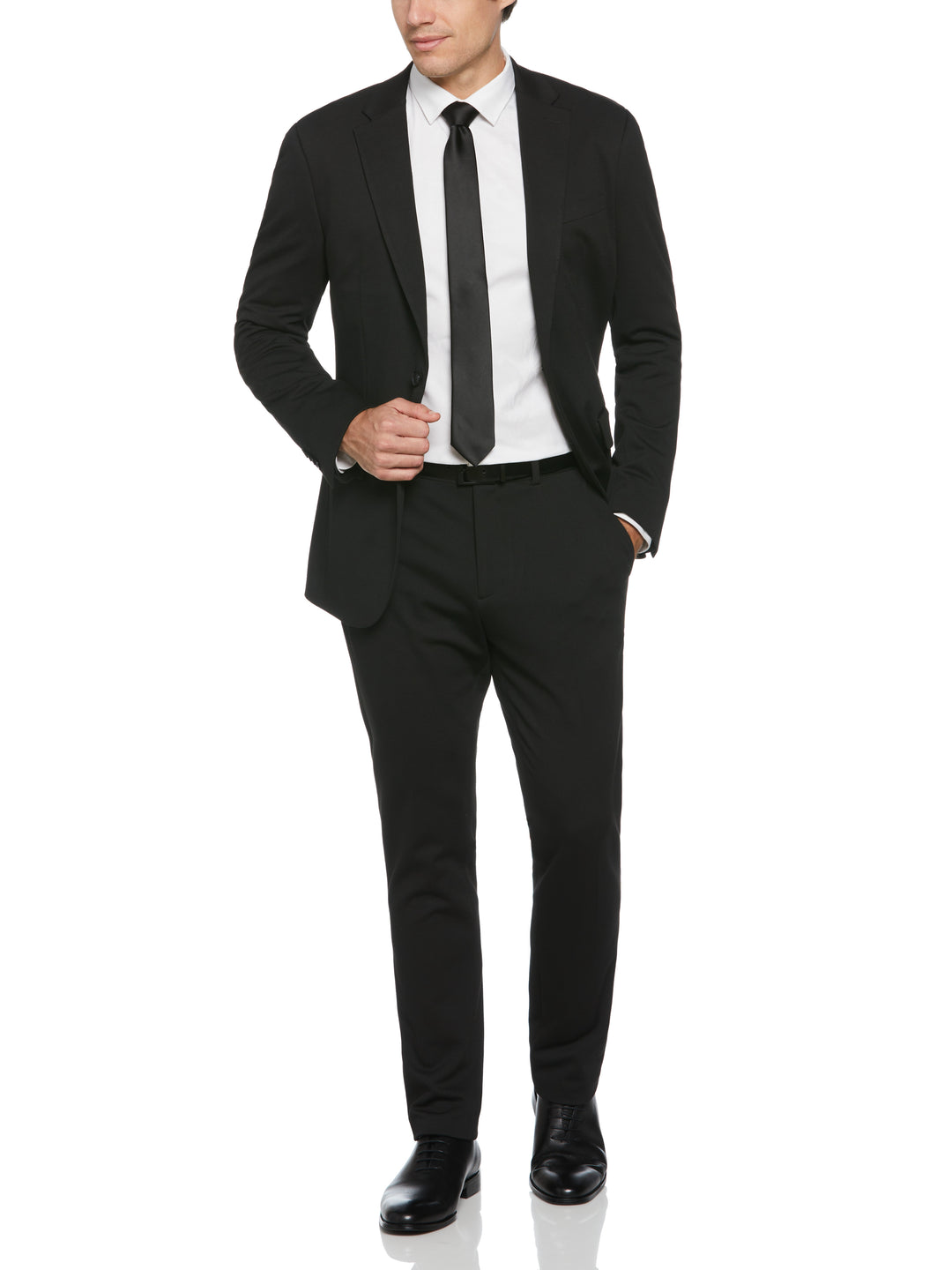 Textured Knit Solid Suit Jacket (Black) 