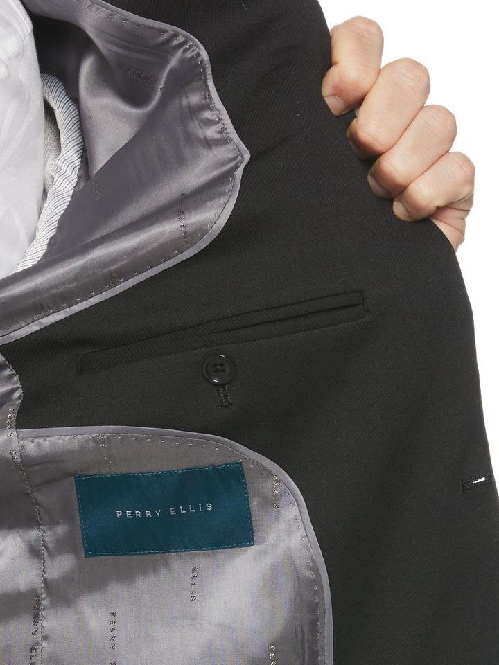 Textured Knit Solid Suit Jacket (Black) 