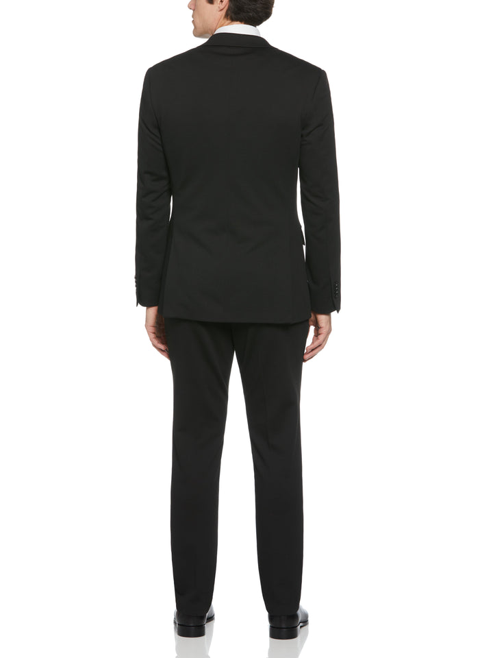 Textured Knit Solid Suit Jacket (Black) 