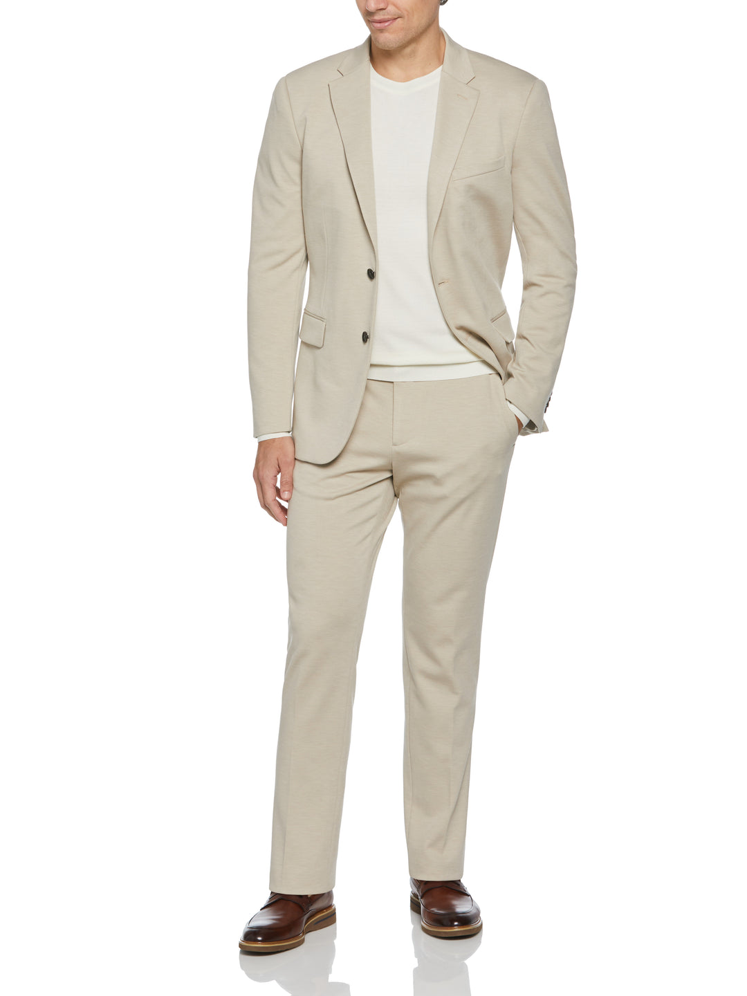 Textured Knit Solid Suit Jacket (Light Taupe) 