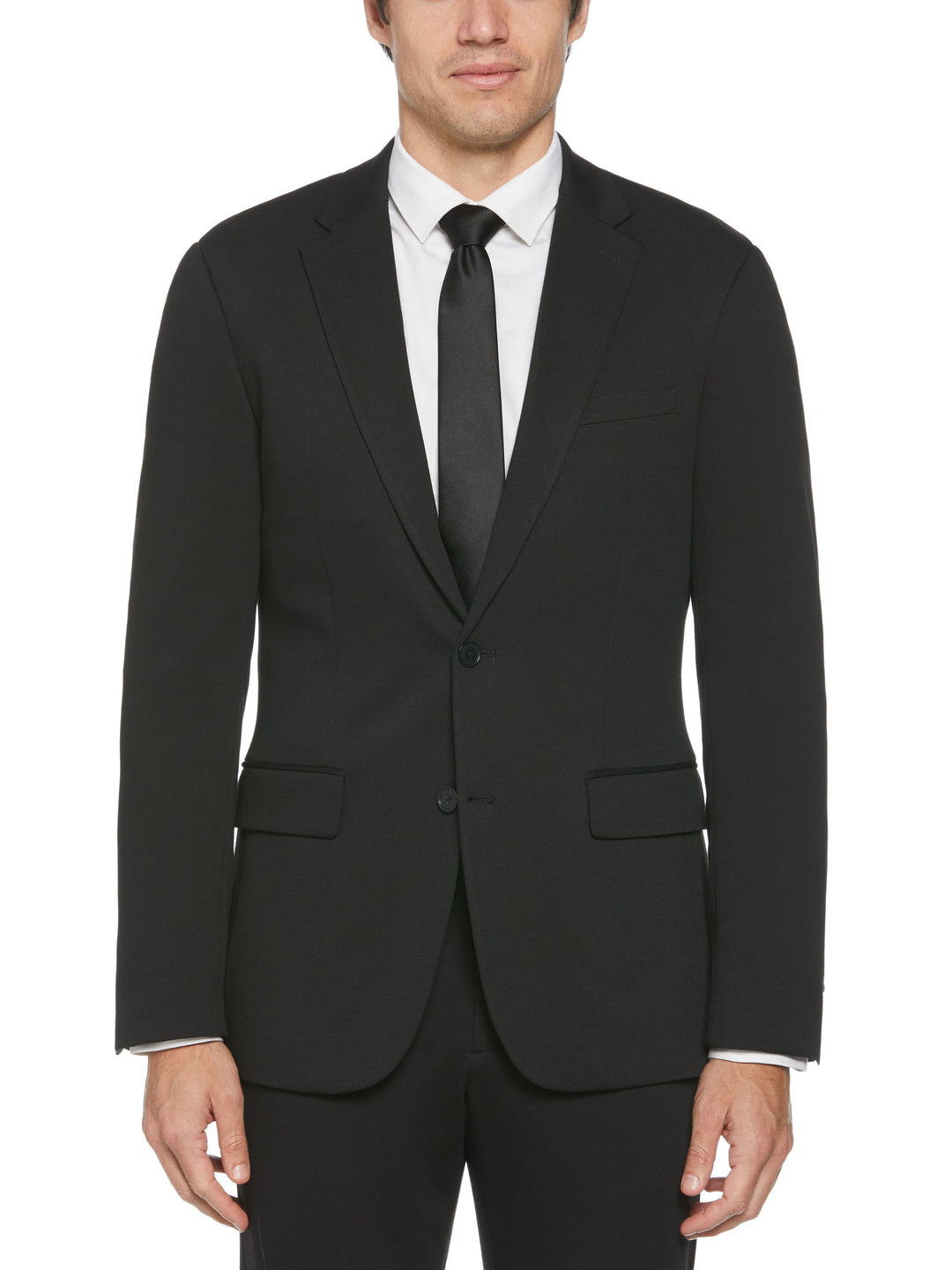 Textured Knit Solid Suit Jacket (Black) 