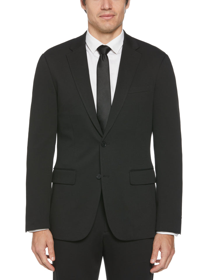 Textured Knit Solid Suit Jacket (Black) 