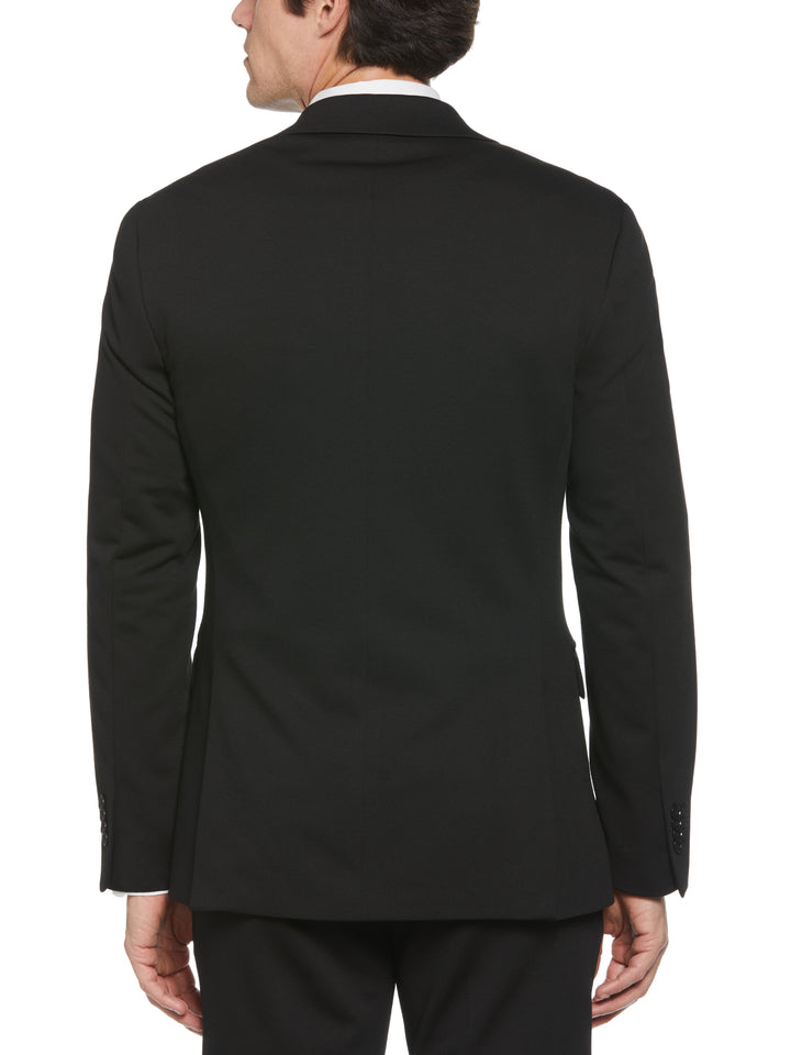 Textured Knit Solid Suit Jacket (Black) 