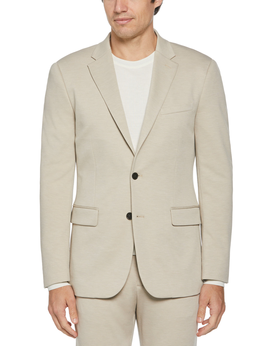 Textured Knit Solid Suit Jacket (Light Taupe) 